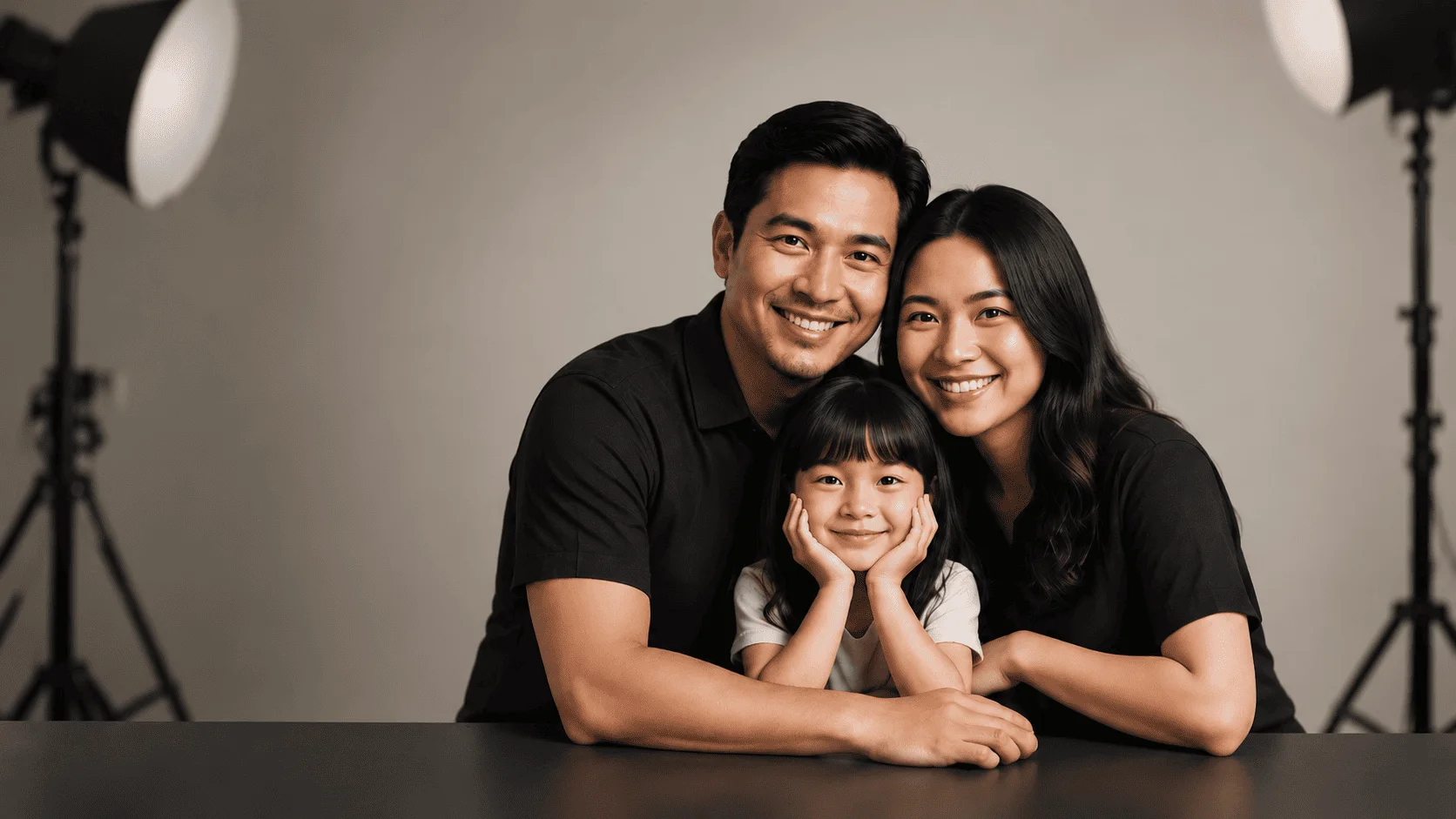 Keluarga sedang sesi foto di studio Fotoruma